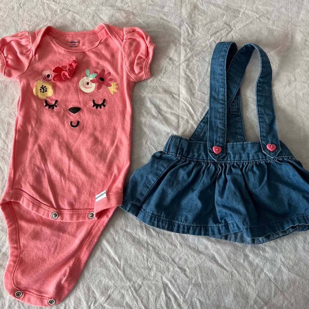 Newborn shirt 3m with a newborn jean dress. Great condition